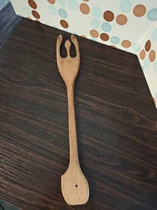 Einzigartige handgefertigte Salatgabel aus Holz, Vintage, 70er Jahre, 14 Zoll - Bild 1 von 6