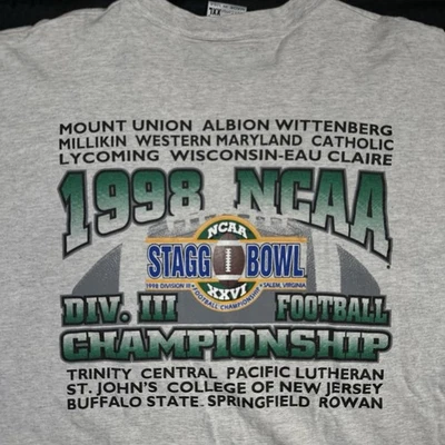 Camisa vintage 1998 NCAA Division 3 Stagg Bowl campeonato de futebol universitário 2XL - Imagem 1 de 4