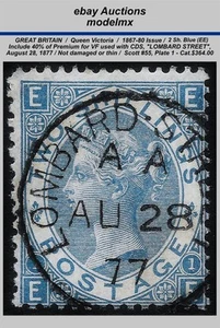 Great Britain - 1867, 2sh Blue, (EE), SG117, Plate 1, VF - CDS, Cat.$364.00 - Bild 1 von 2
