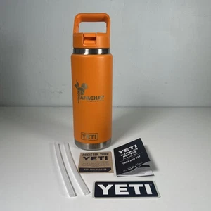 Yeti Rambler 26 oz Bottle with Straw Cap King Crab Orange Papachay Coffee Logo - Picture 1 of 10