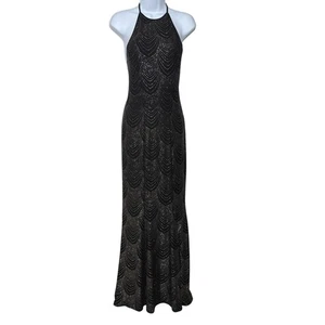 Vestido De Colección Y2K Sin Hablas Negro Plata Brillo Espalda Abierta Halter Maxi Capricho - Imagen 1 de 7