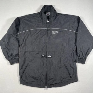 Vintage Reebok Jacket Mens Small Black Nylon Windbreaker Full Zip Athletic 90s - Picture 1 of 13