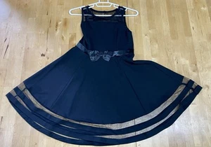 Calvin Klein Big Girls Illusion Mesh Bow Front Dress Black Size 10 Regular - Picture 1 of 9