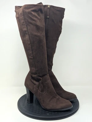 Isaac Mizrahi Botas hasta la rodilla de tacón ancho para mujer Cuero gamuza marrón Foto 1 de 4