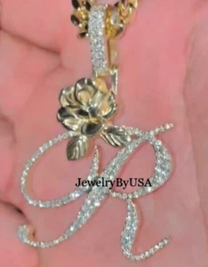 Certified Natural Diamonds 925 Sterling Silver Personal Initial Letter Pendant - Picture 1 of 7