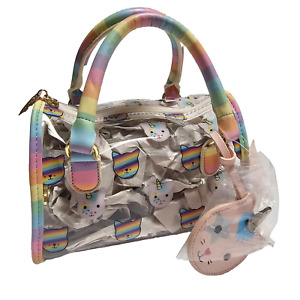 Luv Betsey Johnson Clear Rainbow Cat Unicorn Satchel Bag Crossbody with Wallet