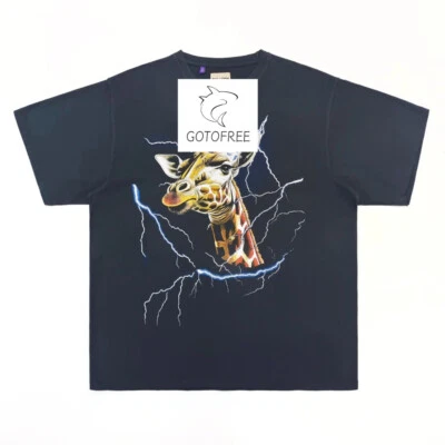 GOTOFREE 25SS NEW VINTAGE GIRAFFE T SHIRT BLACK  SHORT SLEEVE TOP TEE MEN WOMEN - Image 1 of 4