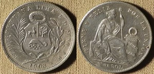 Peru : 1903 5 Sol AU Ding #204.2 IR6336 - Picture 1 of 1