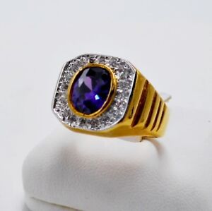 MEN RING PURPLE AMETHYST 24K YELLOW GOLD FILLED SOLITAIRE ESTATE WEDDING SIZE 8