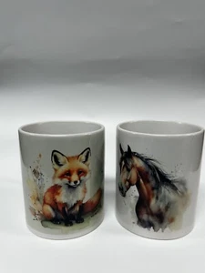 Aquarellbecher Fuchs und Pferd. Selbstgemacht. Kunst ist nicht perfekt. Braucht ein gutes Zuhause. - Bild 1 von 12