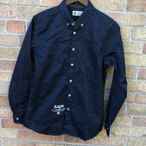 AAPE By a Bathing Ape Black Long Sleeve Embroidered Button Up Shirt Small BNWT - Picture 1 of 8