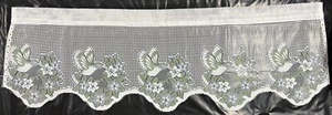 Vintage Valance weiß Spitze Erbe Kolibri Muster grün blau Akzent - Bild 1 von 5
