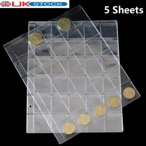 5pcs 30 Pockets Plastic Coin Holders Storage Pages Protector Sheets Sleeves UK - Picture 1 of 6