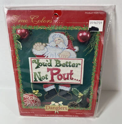 Kit de punto de cruz contado True Colors Feliz Navidad Santa You'd Better Danglers Foto 1 de 3