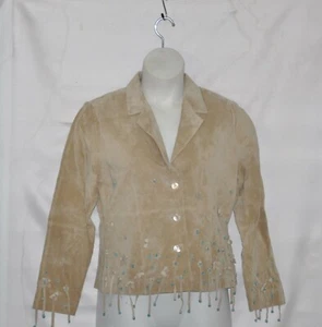 Victor Costa Occasion Suede Jacket W/Flowers Size S Tan - Picture 1 of 2