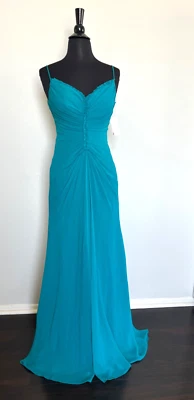 Vestido de Gasa Plisado Truly Zac Posen Oasis Talla 2 Turquesa Azul Teal Boda Foto 1 de 4