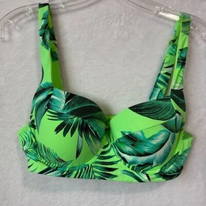 Costume da bagno TiniBikini verde stampa foglia tropicale bikini top taglia large resort sulla spiaggia - Foto 1 di 12