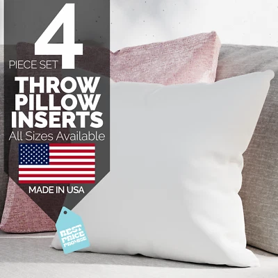 Throw Pillow Insert Square Euro Pillow Stuffing Made in USA Form Insert Set of 4 - Image 1 of 4
