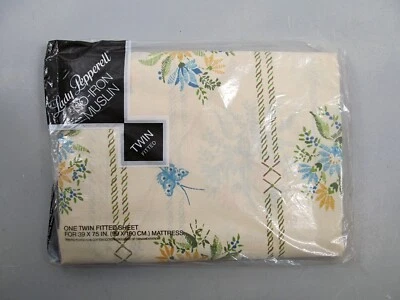Vintage Lady Pepperell Twin Fitted Sheet Cream Floral Print New NIP - Image 1 of 3