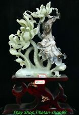 17.7'' Unique China Xiu Jade Carving Fengshui Lotus Leaf Flower Statue 