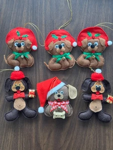 Set 6 Vintage Filz Hund Ornamente Weihnachten Handarbeit Googly Eyes Weihnachtsdeko 30 - Bild 1 von 7