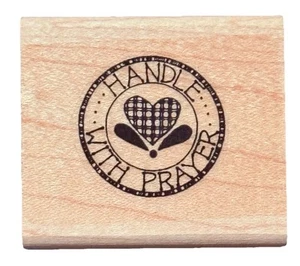 For Goodness Sake Handle with Prayer Religious Reminder Label Wood Rubber Stamp - Picture 1 of 2