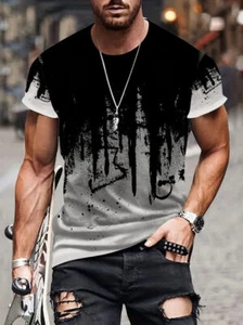 T Shirts Abstract Graffiti Off White Black Graphic Soft Short Sleeve Novelty Tee - Picture 1 of 2