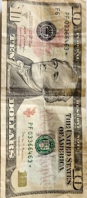 FEDERAL RESERVE STAR NOTE 10 DOLLAR BILL - Image 1 of 3