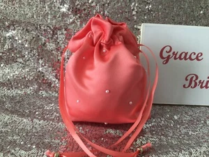 CORAL PEARL DUCHESS SATIN DOLLY BAG B/MAID PROM FLOWER GIRL*UK MADE/SELLER* - Picture 1 of 6