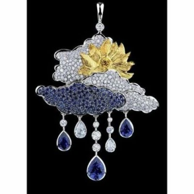 Cloud Rain Drop Pendant Solid Sterling Silver 925 Blue White Sun Nature Inspired - Image 1 of 3