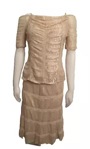 Joseph Ribkoff Sz 6 Nude Lace Straps Off Shoulder Bling Top & Skirt Set - Picture 1 of 12