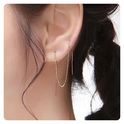 Pendientes colgantes de oro amarillo de 14 quilates de 5,8 pulgadas de largo JNK hechos en Corea Foto 1 de 2