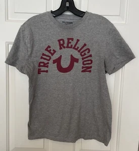 True Religion T-Shirt Loungewear Size Medium Gray Red Spellout - Picture 1 of 3