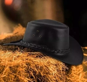 Western Genuine Leather Cowboy Hat – Vintage Braided Style for Men and Women - Picture 1 of 7
