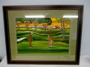 PINTURA ACUARELA DE GOLFISTAS YSASI RICARDO ISASI OLASCOAGA ~ ORIGINAL FIRMADA - Imagen 1 de 4