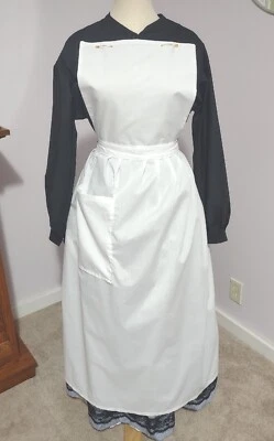 PINNER DE ALGODÓN BLANCO PIONERO COLONIAL VICTORIANO DE LA GUERRA CIVIL ~ DELANTAL BABERO--TALLA GRANDE Foto 1 de 2