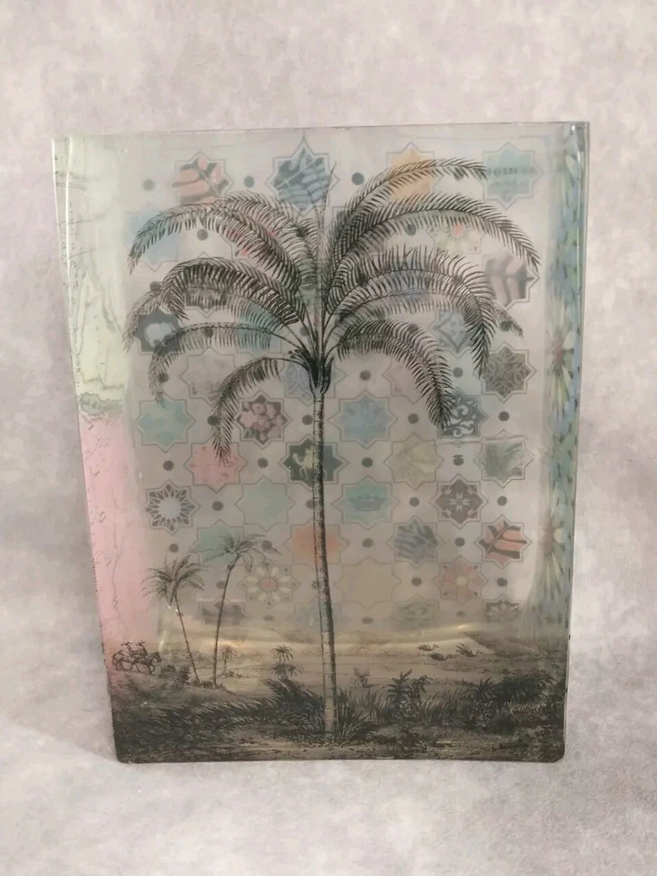 Jarrón rectangular de vidrio artístico con flecos Afrique Le Sahara palmera boho morisco Foto 1 de 4