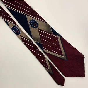 Vintage Oscar de la Renta Krawatte Art Deco burgunderrot marineblau 100 % Seide hergestellt in den USA 57"x4" - Bild 1 von 7