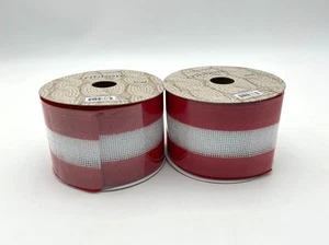 Nicole Simply Winter Polyester Wired Edge Red Wh Mesh Insert 2.5" Ribbon NIP x2 - Picture 1 of 4
