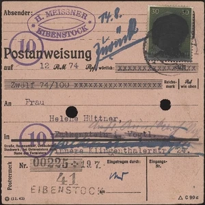 GERMANY, 1945. Wittenberg  Local Mi14, Money Order, Eibenstock - Picture 1 of 1