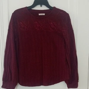Burgundy Women's long sleeve Top, maurices medium, lace accent shoulders - Picture 1 of 3