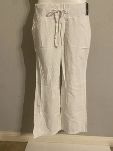 New York and Company Wide Leg Pant Linen Cotton White Size S - Picture 1 of 18