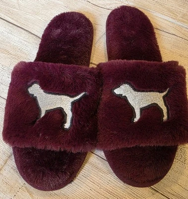 PINK By Victoria's Secret Fuzzy Open Toe Slipper Slide Size Large 9-10 Shoes  - Image 1 of 4