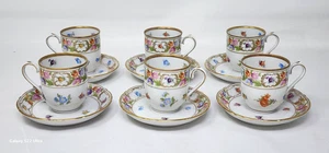 6 Schumann Bavaria Germany Empress Dresden Flowers Demitasse Cups & Saucers - Picture 1 of 7