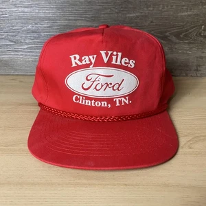 Vintage Ford Hat Cap Snap Back Red Advertising Ray Viles Car Dealer Mens 80s 90s - Picture 1 of 12
