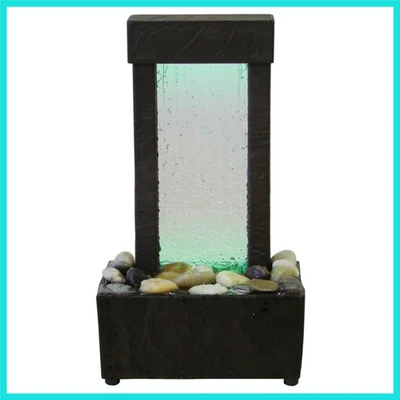 Fuente de agua de mesa de exhibición de luces de vidrio agrietado de 10" H con río natural... Foto 1 de 4