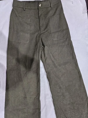 Pantalones boho de pierna ancha para mujer, verde caqui, talla L, bolsillos delanteros, cremallera con elástico Foto 1 de 4