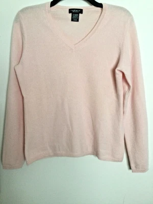 Lord & Taylor Soft Pink 100% Cashmere V Neck Sweater Business Casual Sz M Preppy - Image 1 of 4