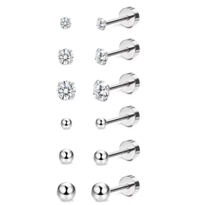 Pair Genuine Sterling Silver plated Cubic Zirconia Stud Earrings Small Round CZ - Picture 1 of 13