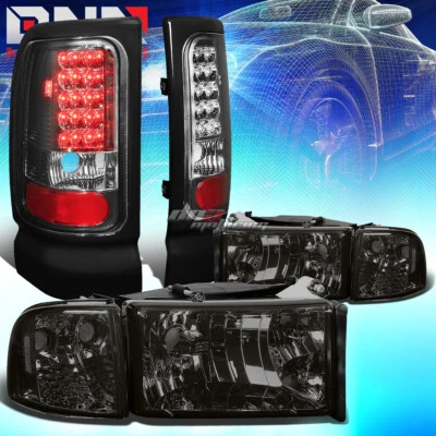 ДЫМОВОЙ КОРПУС ФАРЫ + УГЛОВОЙ СИГНАЛ + ТОНИРОВАННЫЙ СВЕТОДИОДНЫЙ ЗАДНИЙ ФОНАРЬ ПОДХОДИТ 94-02 DODGE RAM - Изображение 1 из 4